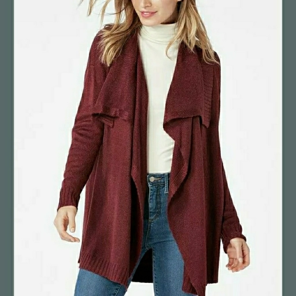 Dark Red Drape-Front Sweater Tunic (Medium)